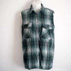Black White Green Plaid Womens Collared Button Down Vintage Vest Size Medium